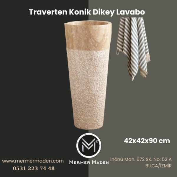 Traverten Konik Dikey Lavabo | Modern ve Şık Doğal Taş Lavabo