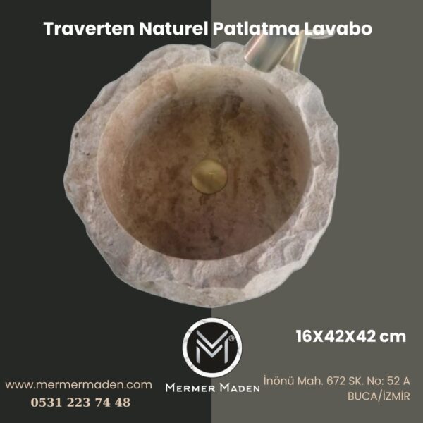 Traverten Naturel Patlatma Lavabo | Modern ve Şık Doğal Taş Lavabo