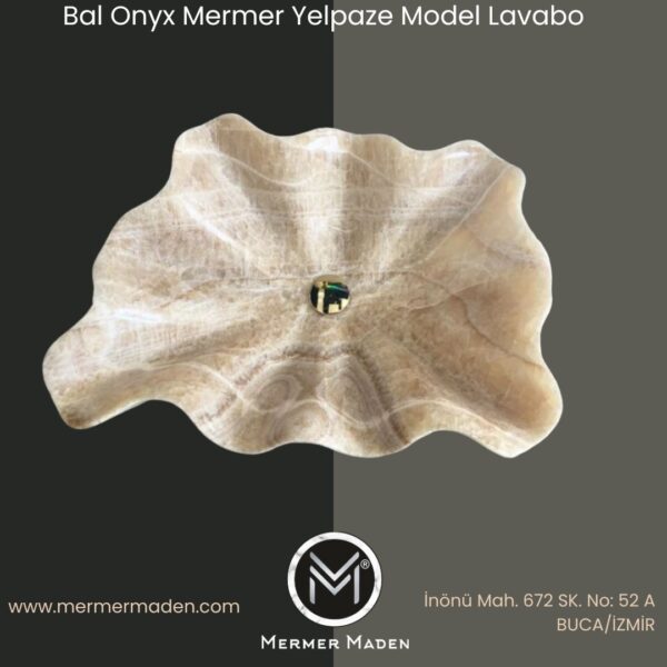 Bal Onyx Mermer Yelpaze Model Lavabo | Modern ve Şık Doğal Taş Lavabo