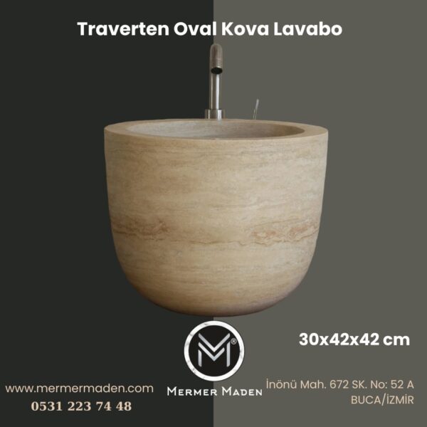 Traverten Oval Kova Lavabo | Modern ve Şık Doğal Taş Lavabo