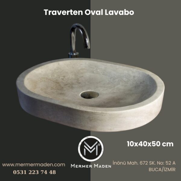 Traverten Oval Lavabo | Modern ve Şık Doğal Taş Lavabo