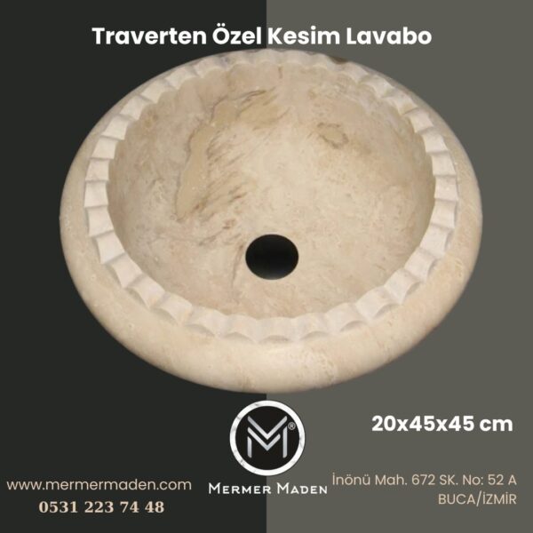Traverten Özel Kesim Lavabo | Modern ve Şık Doğal Taş Lavabo
