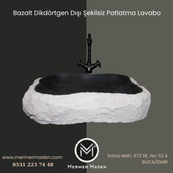 Bazalt Dikdörtgen Dışı Şekilsiz Patlatma Lavabo | Modern ve Şık Doğal Taş Lavabo