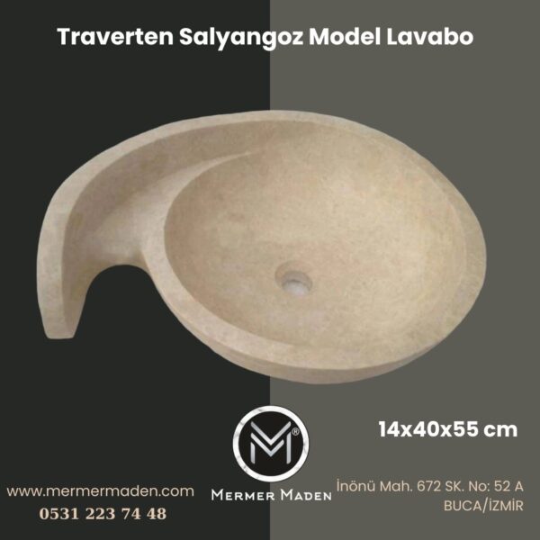 Traverten Salyangoz Model Lavabo | Modern ve Şık Doğal Taş Lavabo