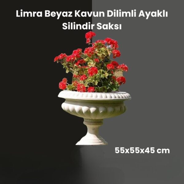 Limra Beyaz Kavun Dilimli Ayaklı Silindir Saksı