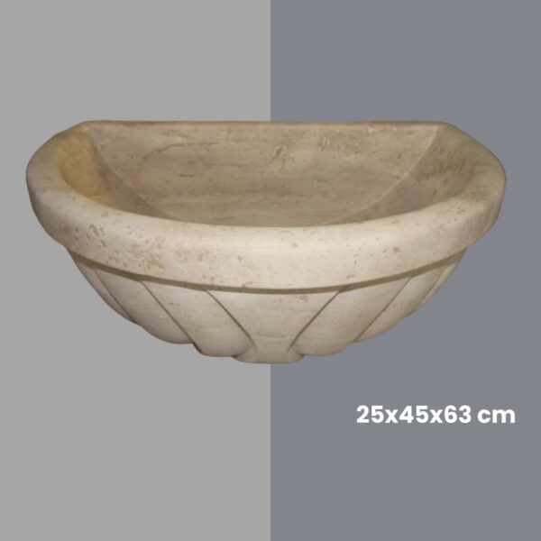 Traverten Ay İşlemeli Tasarım Kurna | Doğal Taş Hamam Kurnası