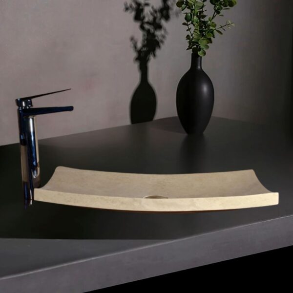 Traverten Yaprak Lavabo | Modern ve Şık Doğal Taş Lavabo