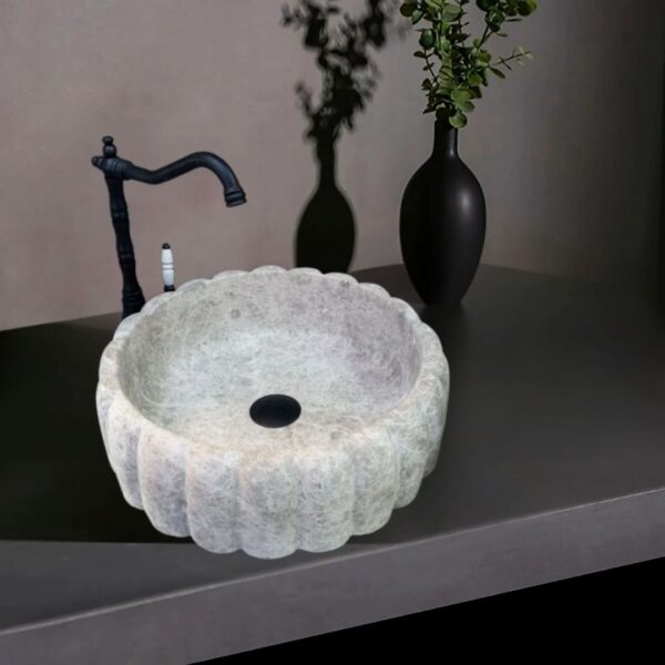 Tundra Gri Dilim Dizayn Silindir Lavabo | Modern ve Şık Doğal Taş Lavabo