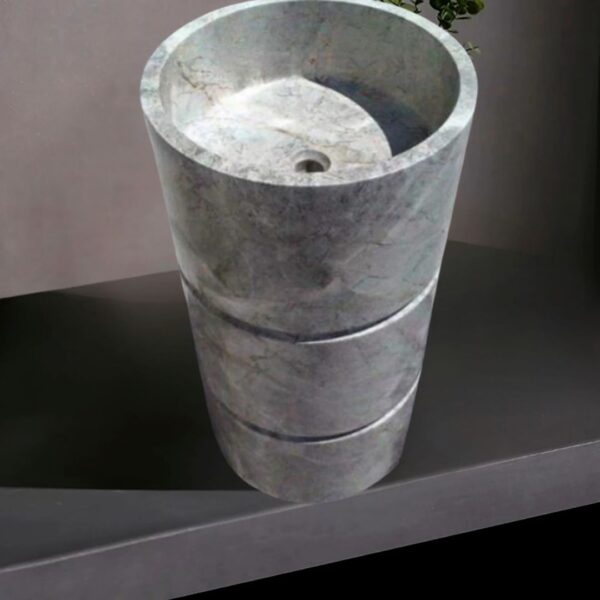 Tundra Gri Mermer Varil Model Dikey Lavabo | Modern ve Şık Doğal Taş Lavabo