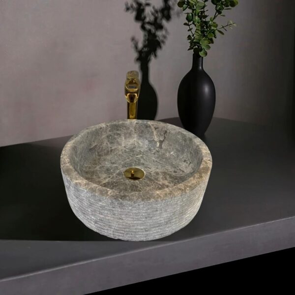 Tundra Gri Silindir Dışı Taramalı Lavabo | Modern ve Şık Doğal Taş Lavabo
