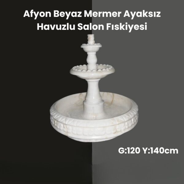 Afyon Beyaz Mermer Ayaksız Havuzlu Salon Fıskiyesi