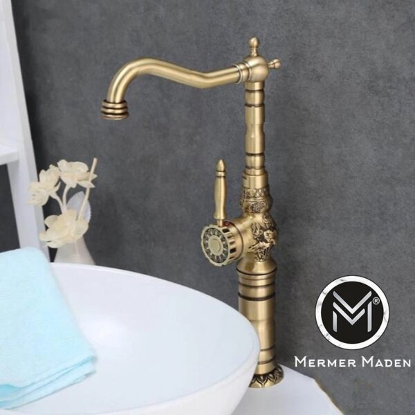 Eskitme İşlemeli Çanak Lavabo Bataryası | Modern ve Şık Pirinç Musluk