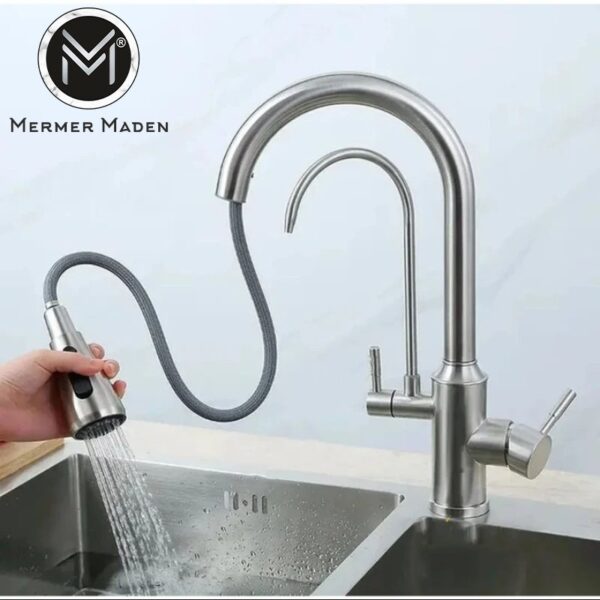 Krom Arıtmalı Spiralli Eviye Bataryası | Modern ve Şık Pirinç Musluk