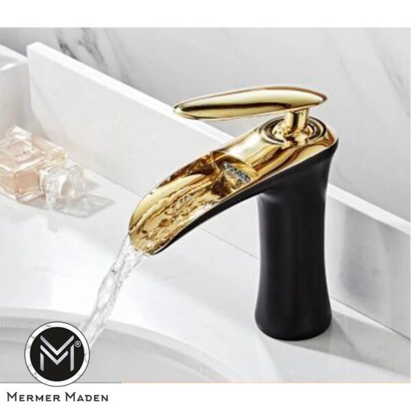 Siyah Gold Şelale Lavabo Bataryası | Modern ve Şık Pirinç Musluk