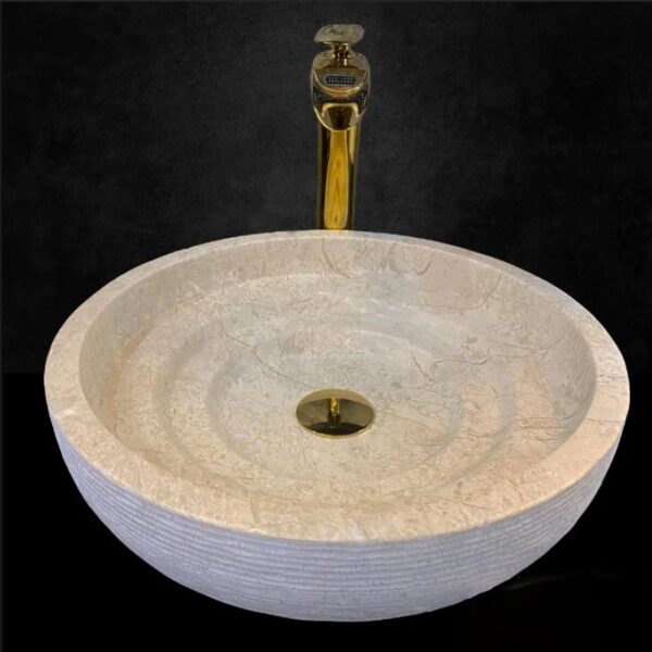 Bej Mermer Dışı Tarama Model Lavabo | Modern ve Şık Doğal Taş Lavabo