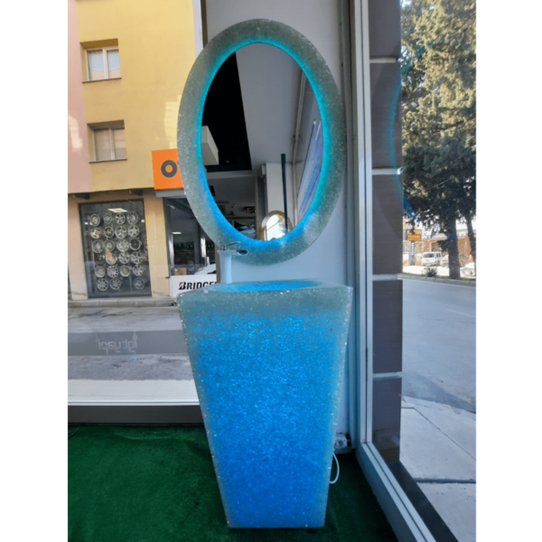 Silis Taşlı Işıklı Piramit Lavabo Oval Ayna – Modern Banyo