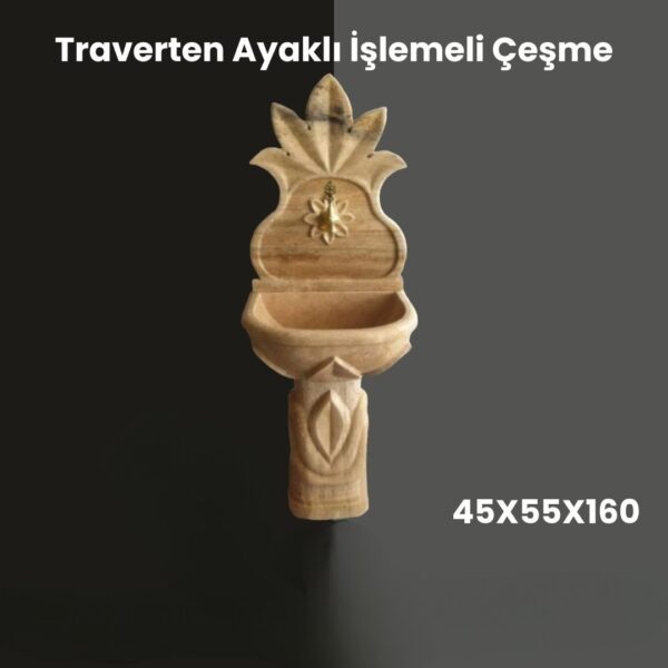 Traverten Ayaklı İşlemeli Çeşme